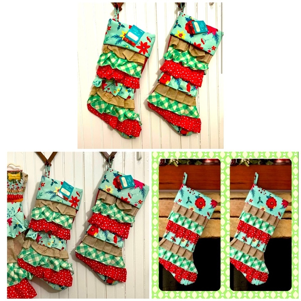 Pioneer Woman Multi-Color Ruffle Christmas Stockings 6 NEW